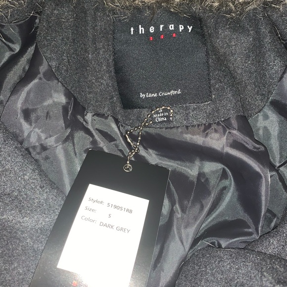 Therapy By Lane Crawford Gray Wool Faux Fur Coat B2/1 - Picture 7 of 12